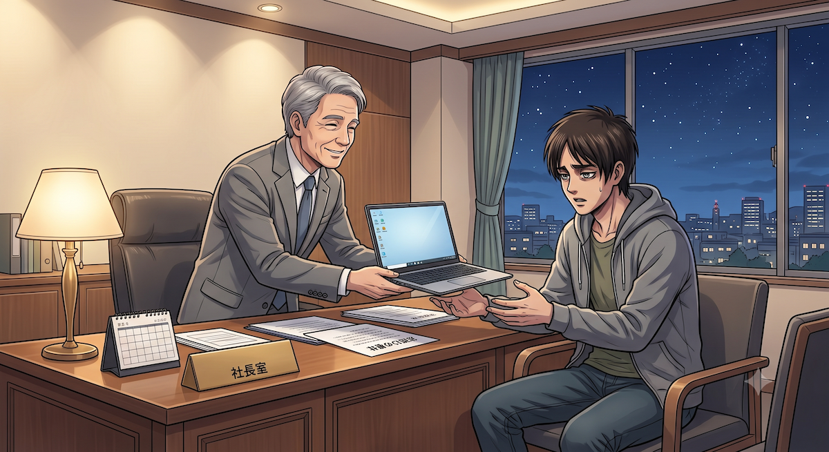 パソコンを貸してくれる社長さん